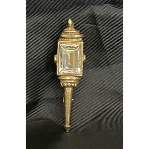 Vintage Street Light Lamppost Lantern Crystal Brooch Pin Gold Tone Clear Crystal